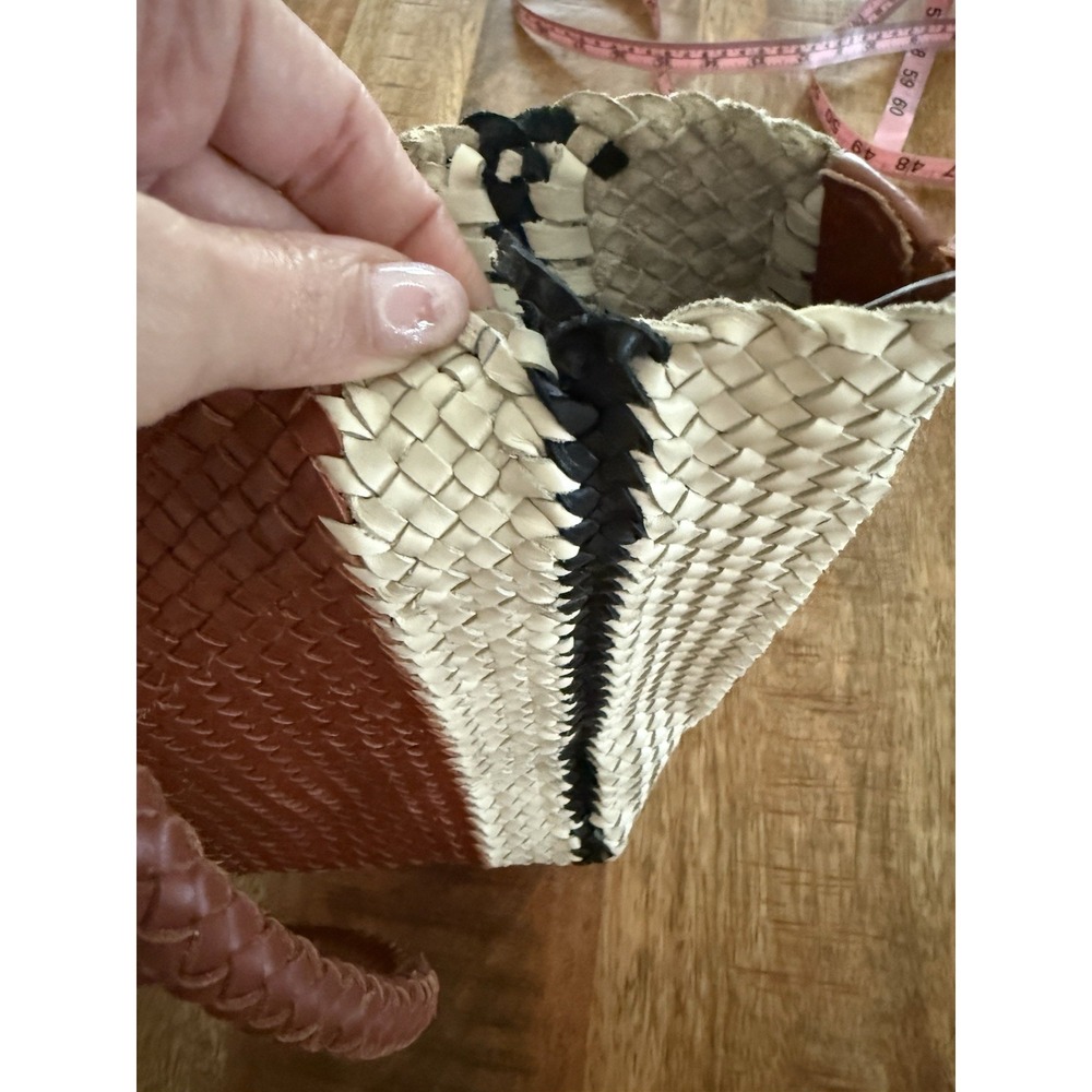 Madewell Signature Woven Tote Dusty Redwood Multi Leather Stripe Large Bag - Picture 8 of 11